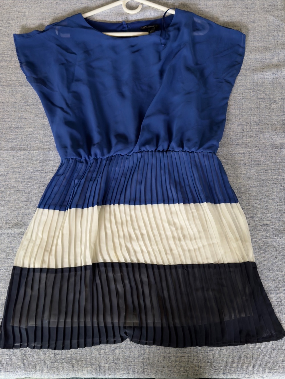 Mango Collection Blue, White and Black Pleated Mini Dress